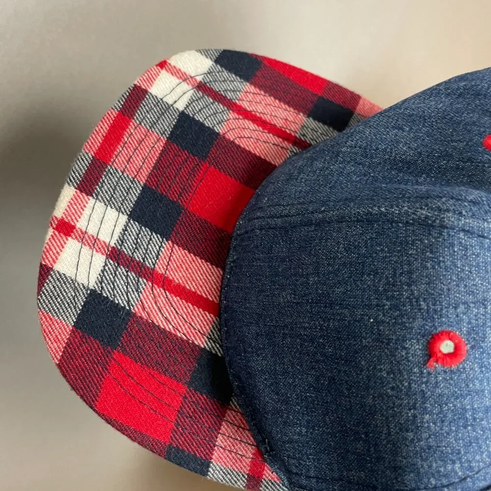 Otto Baseball Hat Denim Style Red‎ Plaid Cotton One Size Classic Retro Sporty